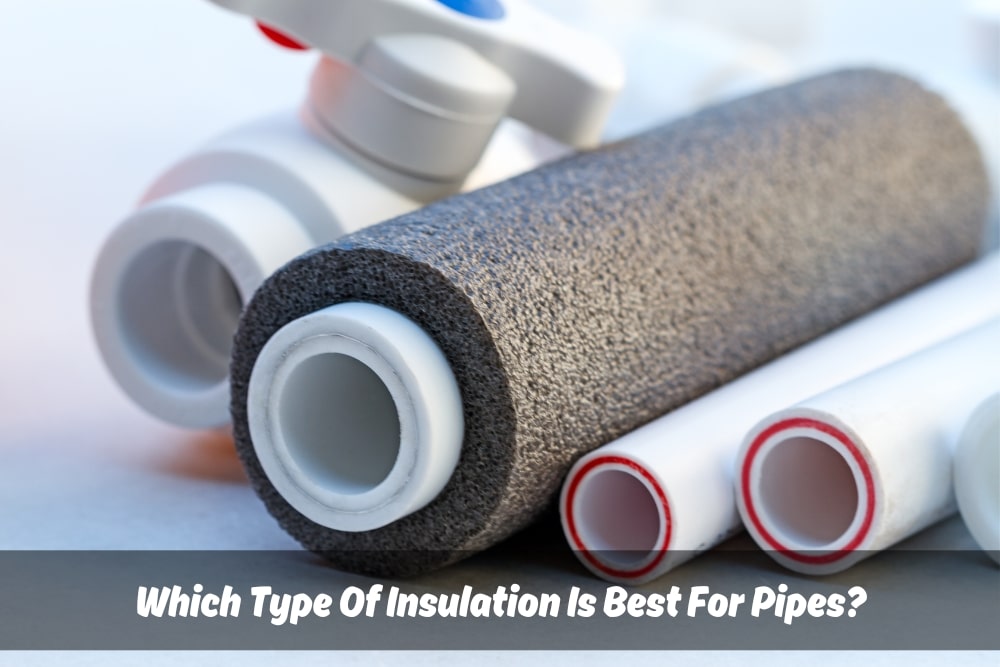 Close-up of pipe insulation material next to uninsulated pipes and a valve. This type of insulation can help prevent pipes from freezing or overheating